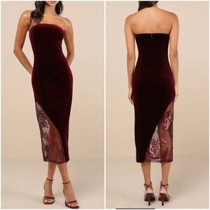 Lulus Red Velvet Lace Midi Dress